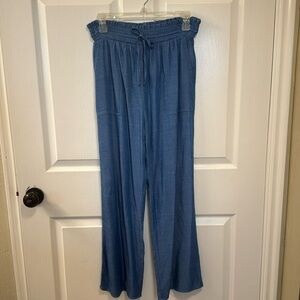 Blue Paper Bag Waist Flowy Pant